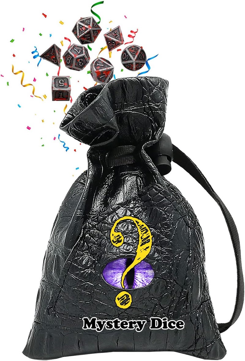 Haxtec Mystery Dice Bag With Metal Dice Set Dragon Eye Dice Pouch Drawstring PU Leather Dice Holding D&D Dice Compatible with Dungeons and Dragons Accessories and Coins DND Gifts Stocking Stuffers - Image 1